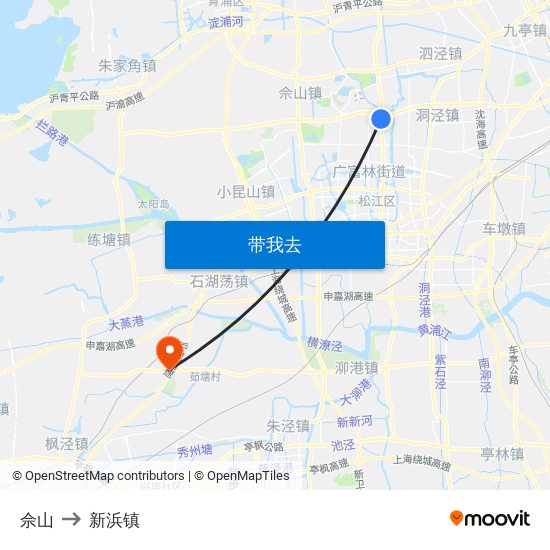 佘山 to 新浜镇 map