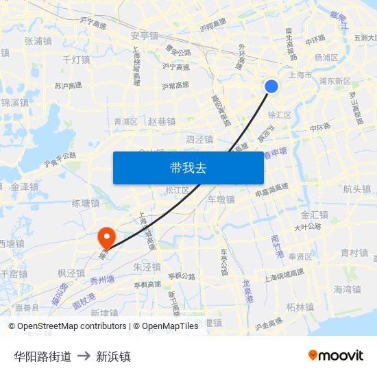 华阳路街道 to 新浜镇 map