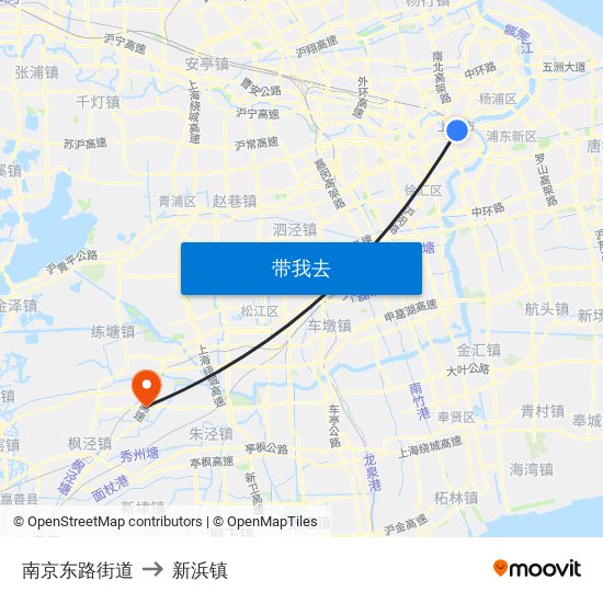 南京东路街道 to 新浜镇 map