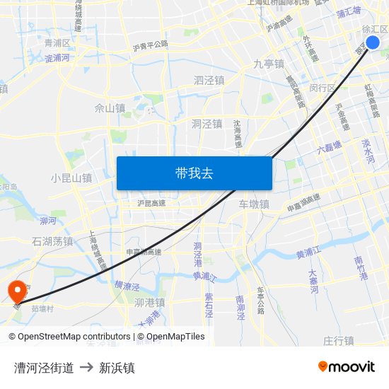 漕河泾街道 to 新浜镇 map