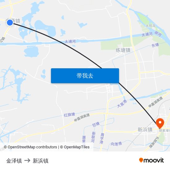金泽镇 to 新浜镇 map