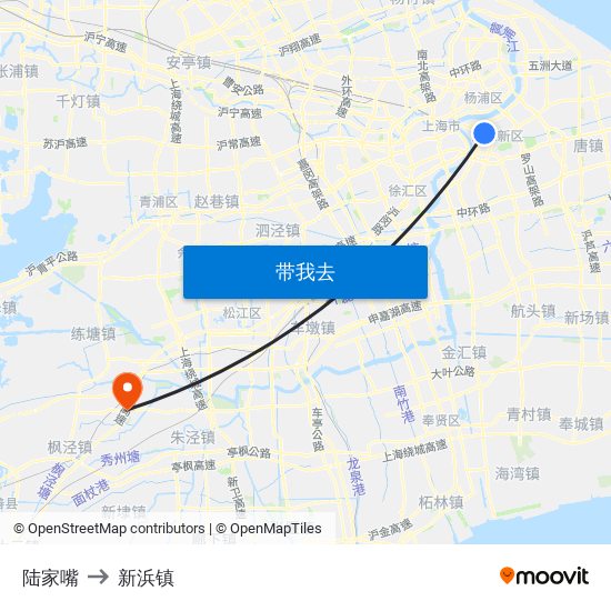 陆家嘴 to 新浜镇 map