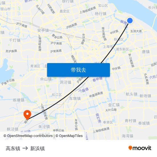 高东镇 to 新浜镇 map