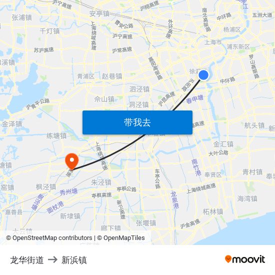 龙华街道 to 新浜镇 map