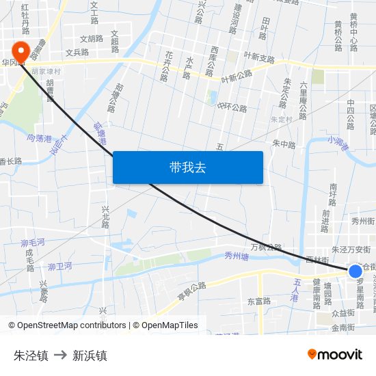 朱泾镇 to 新浜镇 map