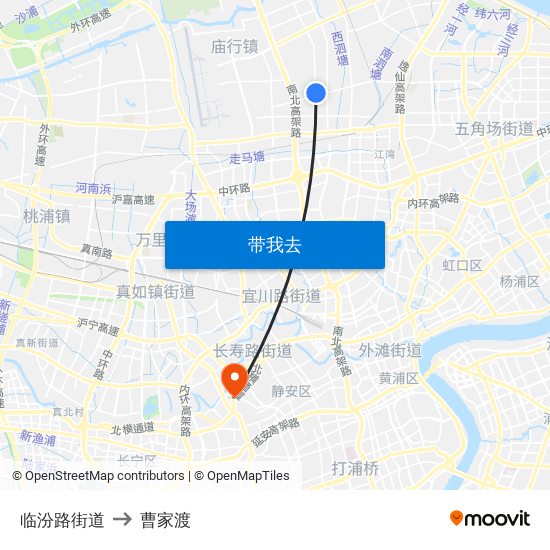 临汾路街道 to 曹家渡 map