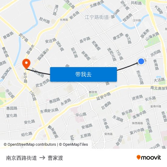 南京西路街道 to 曹家渡 map