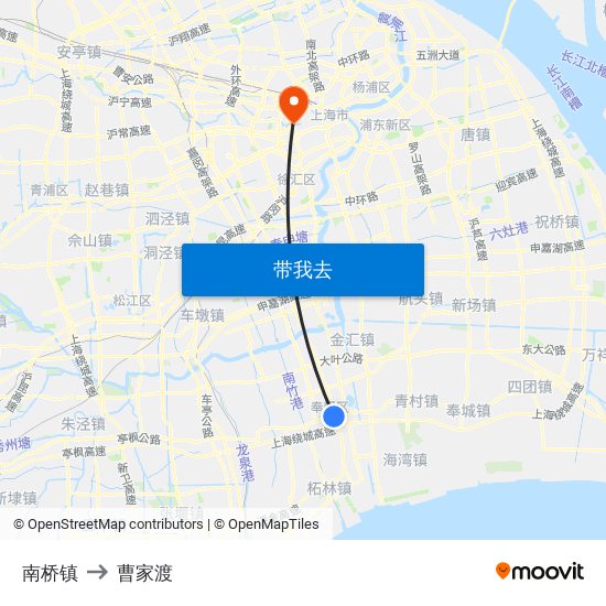 南桥镇 to 曹家渡 map