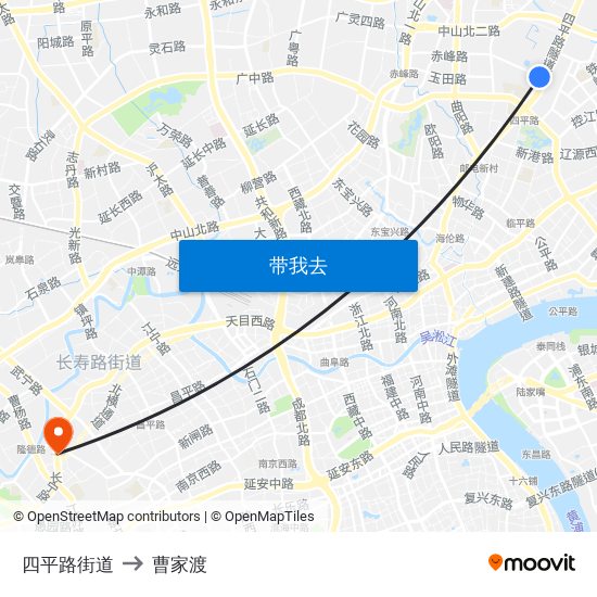 四平路街道 to 曹家渡 map