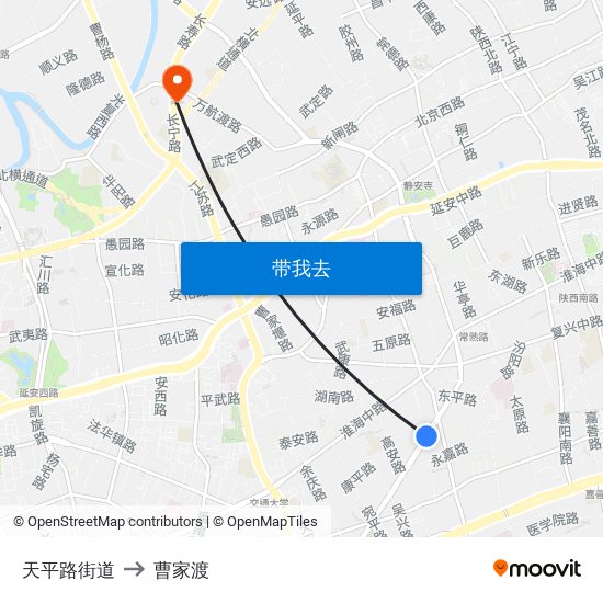 天平路街道 to 曹家渡 map