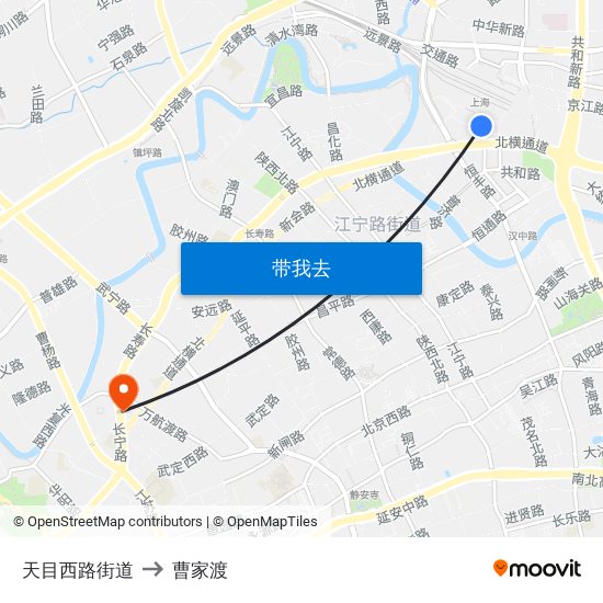 天目西路街道 to 曹家渡 map