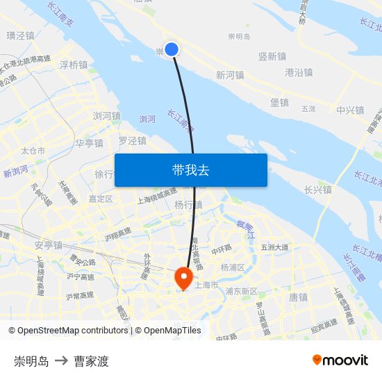 崇明岛 to 曹家渡 map