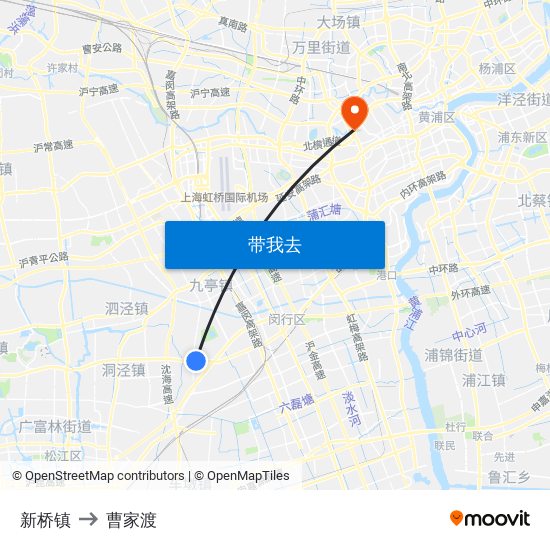 新桥镇 to 曹家渡 map