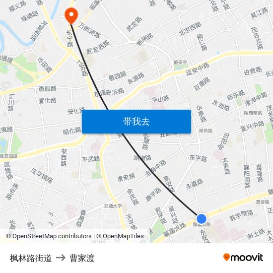 枫林路街道 to 曹家渡 map