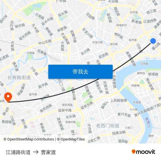 江浦路街道 to 曹家渡 map