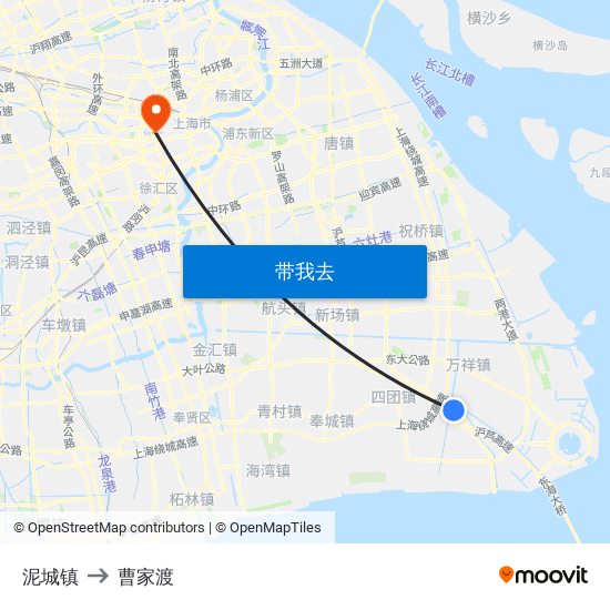 泥城镇 to 曹家渡 map