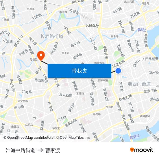 淮海中路街道 to 曹家渡 map