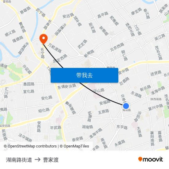 湖南路街道 to 曹家渡 map