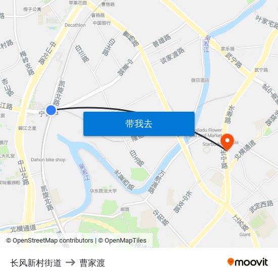 长风新村街道 to 曹家渡 map