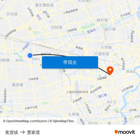 黄渡镇 to 曹家渡 map
