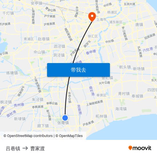 吕巷镇 to 曹家渡 map