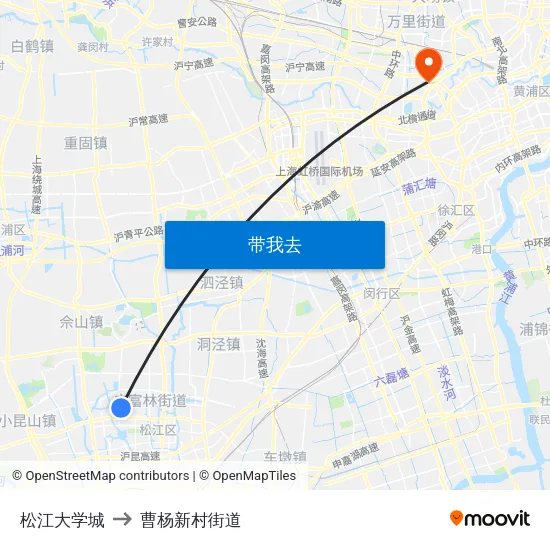 松江大学城 to 曹杨新村街道 map