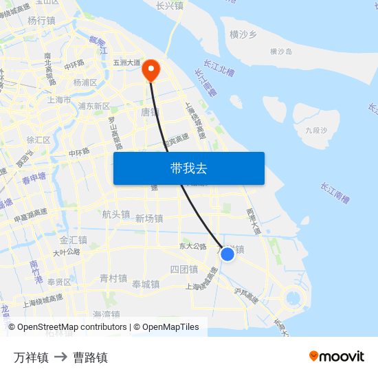 万祥镇 to 曹路镇 map