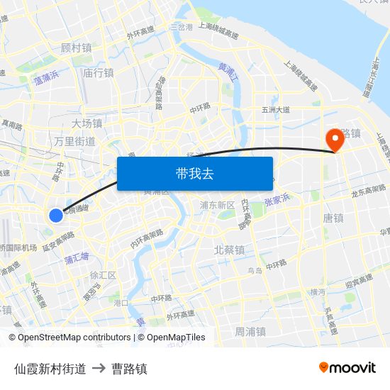 仙霞新村街道 to 曹路镇 map