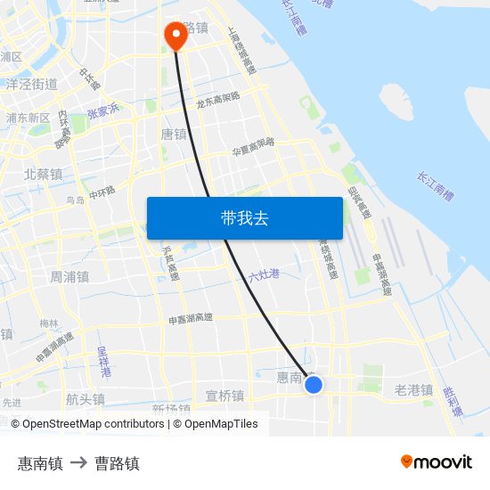 惠南镇 to 曹路镇 map