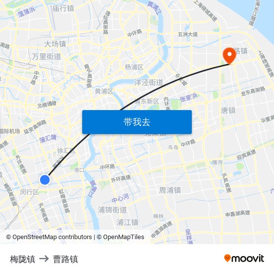 梅陇镇 to 曹路镇 map