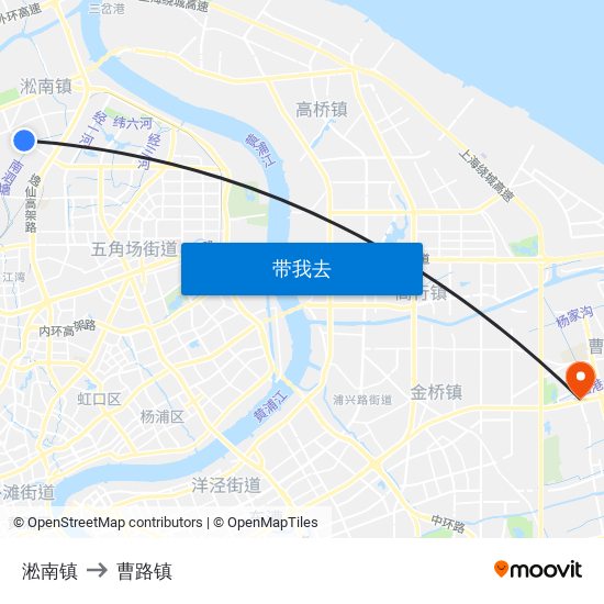淞南镇 to 曹路镇 map