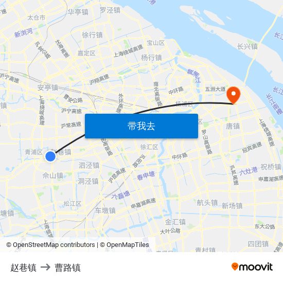 赵巷镇 to 曹路镇 map