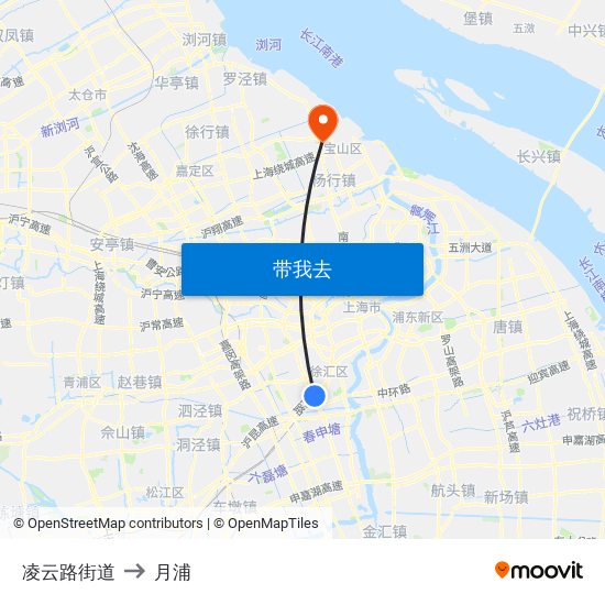 凌云路街道 to 月浦 map