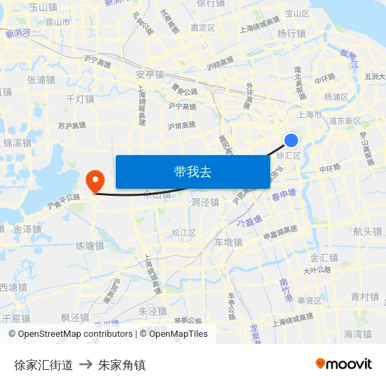 徐家汇街道 to 朱家角镇 map
