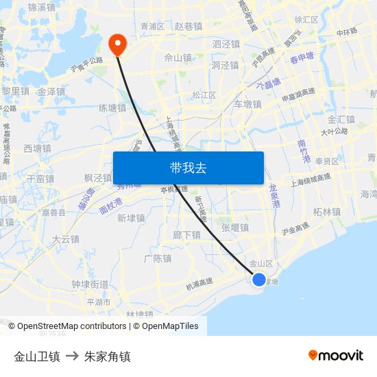 金山卫镇 to 朱家角镇 map
