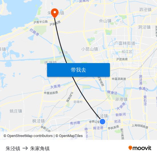 朱泾镇 to 朱家角镇 map