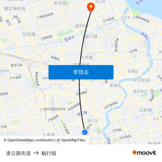 凌云路街道 to 杨行镇 map