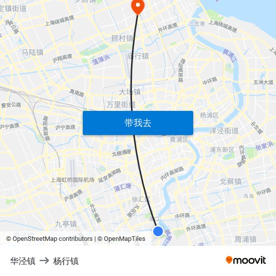 华泾镇 to 杨行镇 map