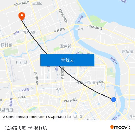 定海路街道 to 杨行镇 map