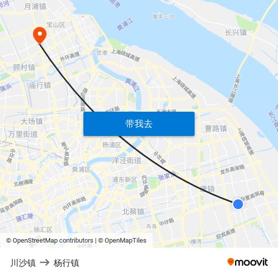 川沙镇 to 杨行镇 map