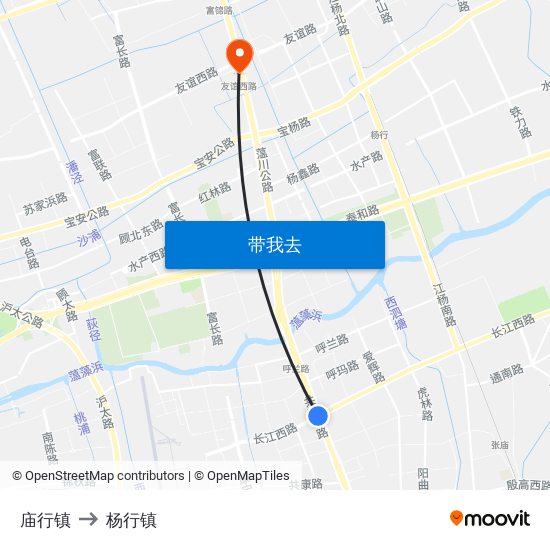 庙行镇 to 杨行镇 map