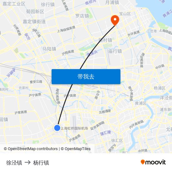 徐泾镇 to 杨行镇 map