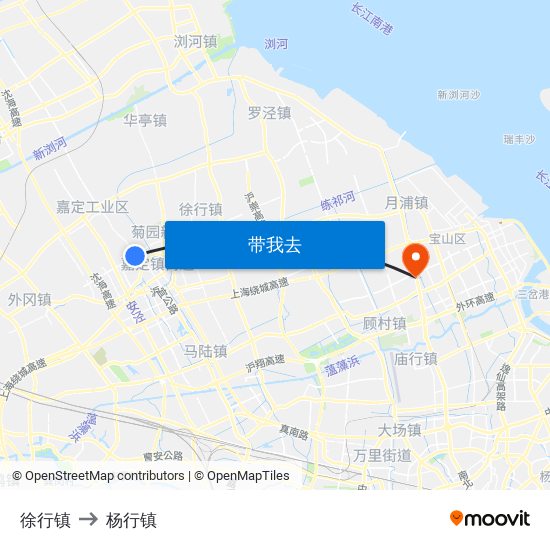 徐行镇 to 杨行镇 map