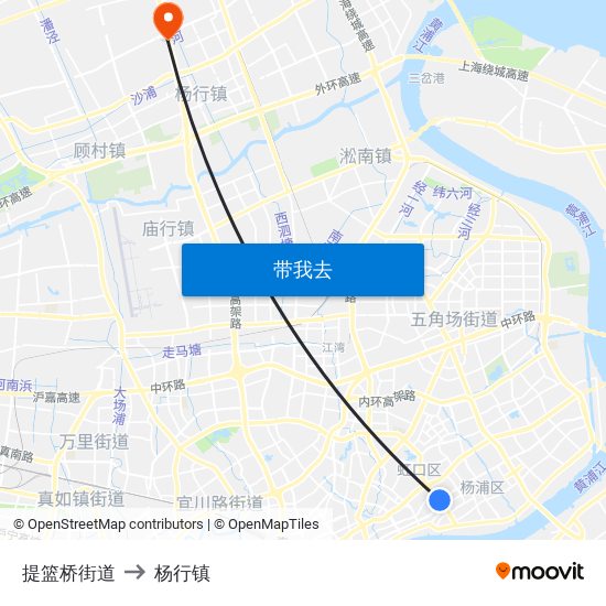 提篮桥街道 to 杨行镇 map