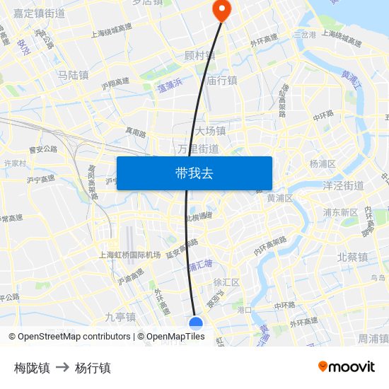 梅陇镇 to 杨行镇 map