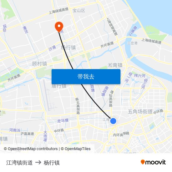 江湾镇街道 to 杨行镇 map