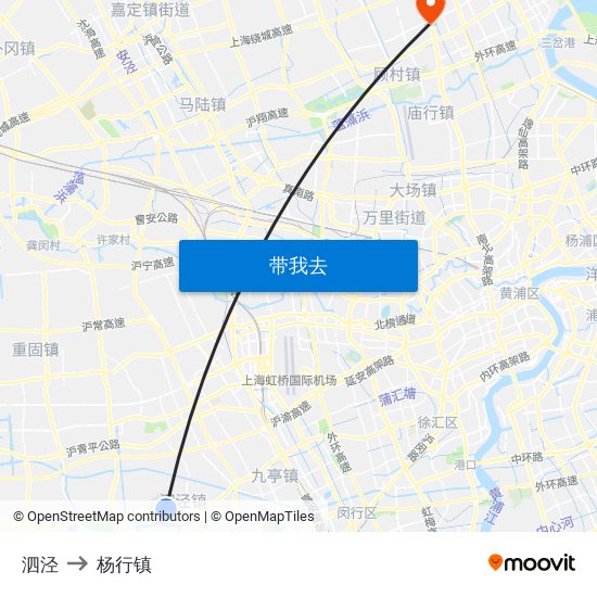 泗泾 to 杨行镇 map