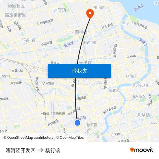 漕河泾开发区 to 杨行镇 map