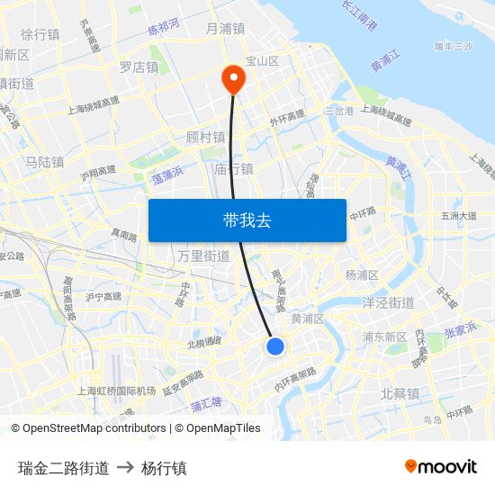 瑞金二路街道 to 杨行镇 map