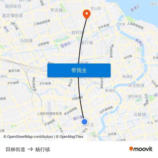 田林街道 to 杨行镇 map